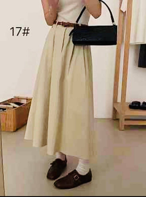 Women Belted Pleated Skirts
